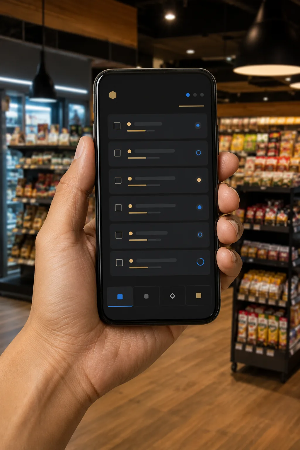 Aplicación interna abierta en un celular, dentro del local